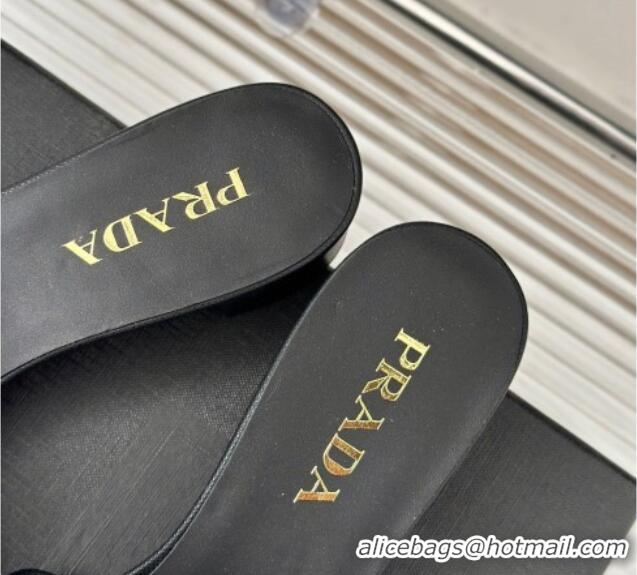 Big Discount Prada Saffiano Leather Heel Slides Sandal 3.5cm Black 704012