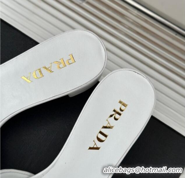 Perfect Prada Saffiano Leather Heel Slides Sandal 3.5cm White 704013