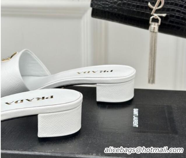 Perfect Prada Saffiano Leather Heel Slides Sandal 3.5cm White 704013