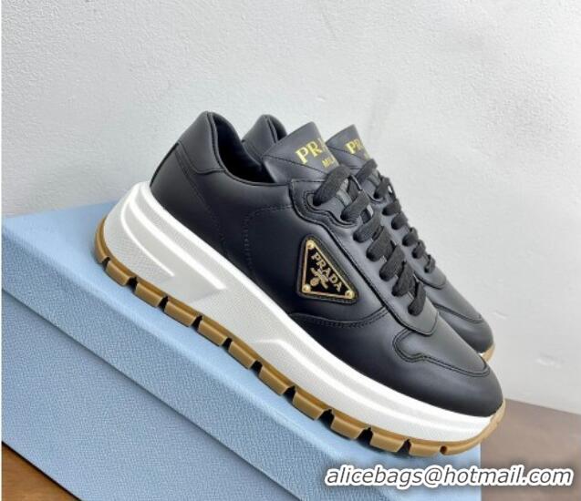 Grade Quality Prada Gabardine Leather Sneakers Black/Gold 719121