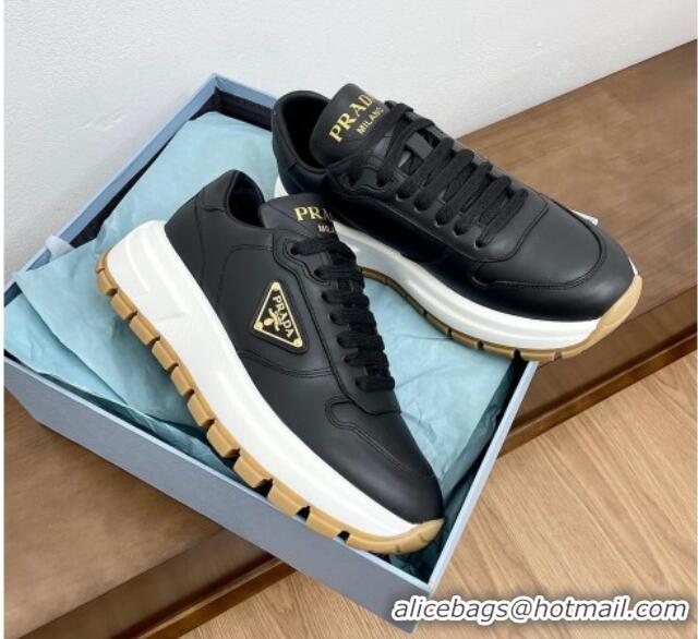 Grade Quality Prada Gabardine Leather Sneakers Black/Gold 719121