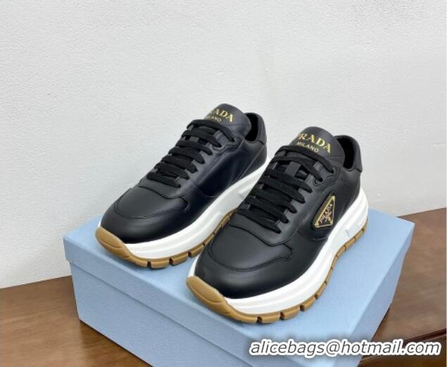 Grade Quality Prada Gabardine Leather Sneakers Black/Gold 719121