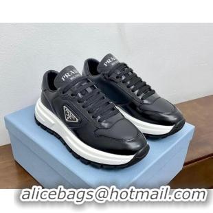 Most Popular Prada Gabardine Leather Sneakers Black/Silver 719122