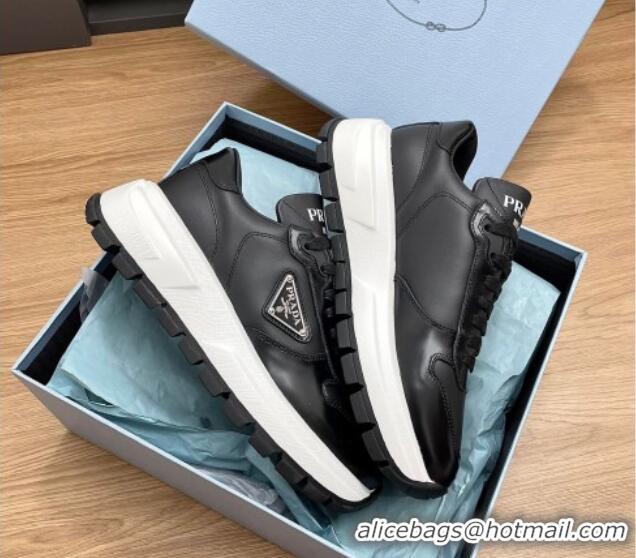 Most Popular Prada Gabardine Leather Sneakers Black/Silver 719122