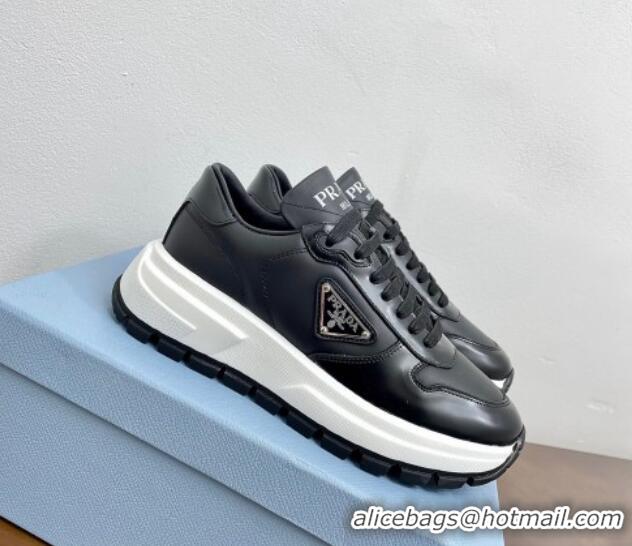 Most Popular Prada Gabardine Leather Sneakers Black/Silver 719122