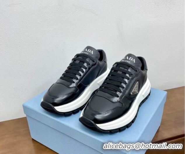 Most Popular Prada Gabardine Leather Sneakers Black/Silver 719122