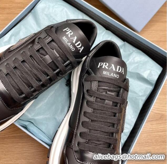 Most Popular Prada Gabardine Leather Sneakers Black/Silver 719122