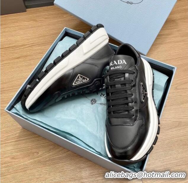 Most Popular Prada Gabardine Leather Sneakers Black/Silver 719122