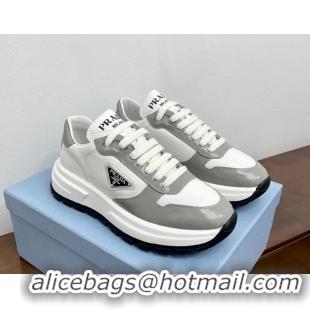 Buy Luxury Prada Gabardine Leather Sneakers Grey 719123