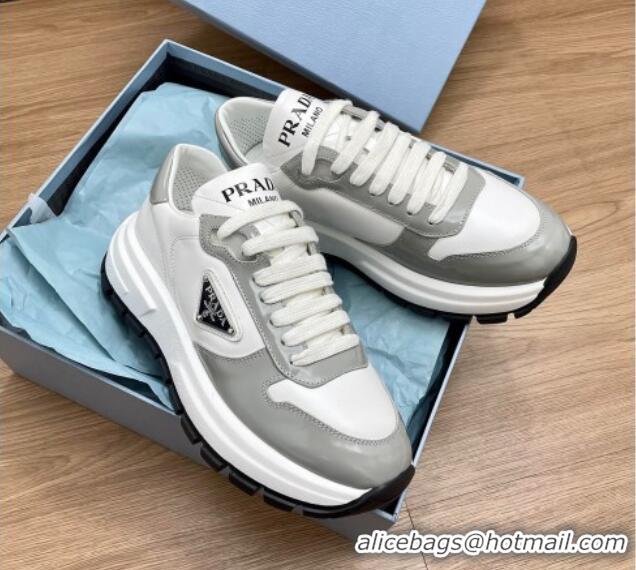 Buy Luxury Prada Gabardine Leather Sneakers Grey 719123