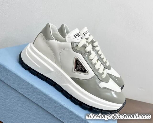 Buy Luxury Prada Gabardine Leather Sneakers Grey 719123