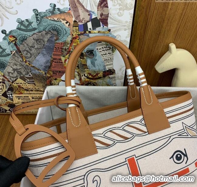 Original Cheap Hermes Steeple 25 Bag in Plume canvas and Swift Calfskin H73001 2024 (Top Quality)