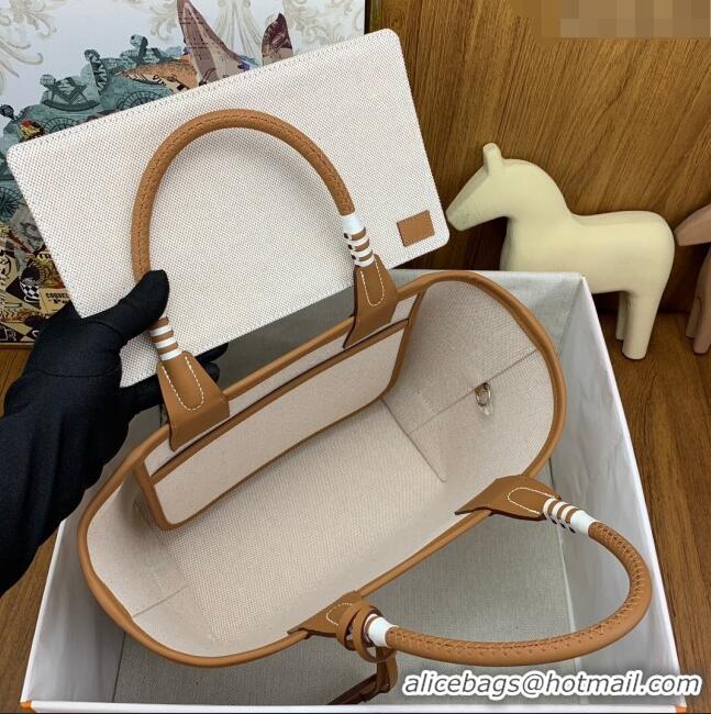 Original Cheap Hermes Steeple 25 Bag in Plume canvas and Swift Calfskin H73001 2024 (Top Quality)