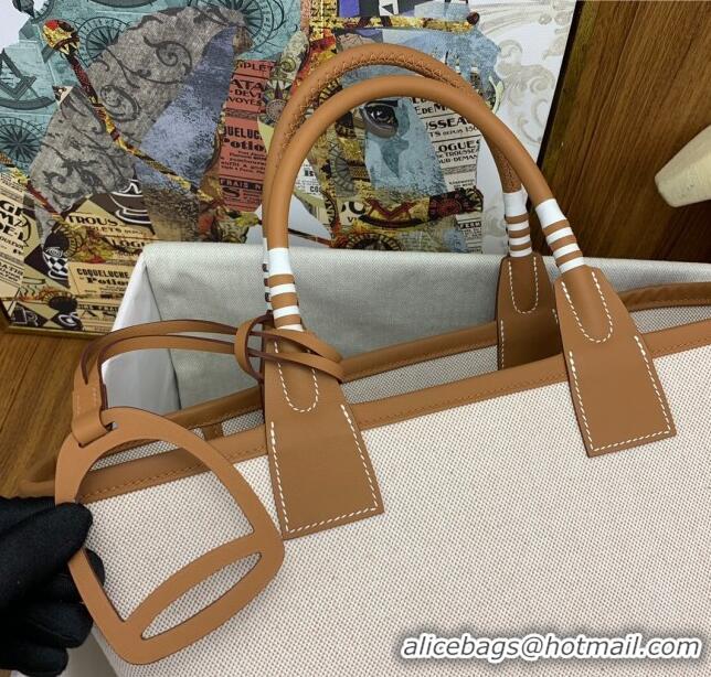 Spot Fashion Hermès Steeple 25 Bag in Plume Canvas and Swift Calfskin H73003 Brown 2024(Top Quality)