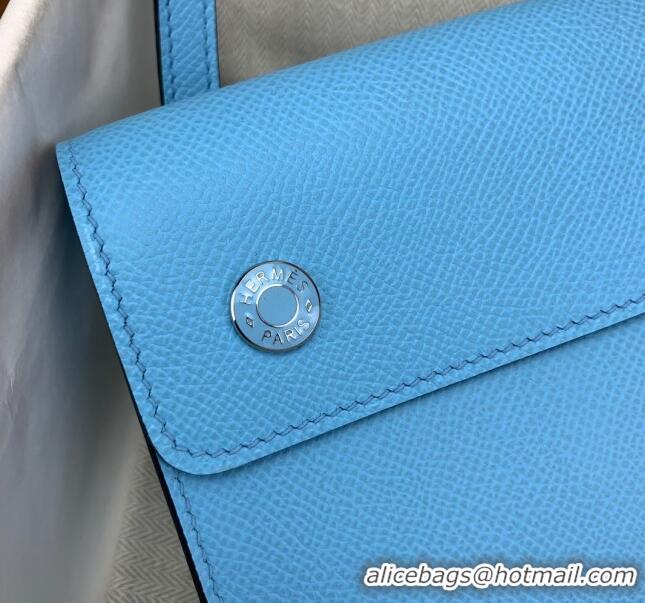 Top Quality Hermes Snap Wallet in Epsom Leather H3121 Candy Blue/Blue 2024(Half Handmade) 