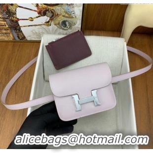 Spot Bulk Hermes Constance Slim Wallet with Leather Strap in Evercolor Leather Dream H0112 Purple/Silver 2024( Half Hand