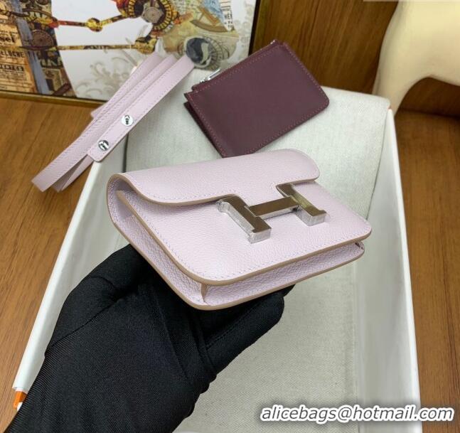 Spot Bulk Hermes Constance Slim Wallet with Leather Strap in Evercolor Leather Dream H0112 Purple/Silver 2024( Half Hand