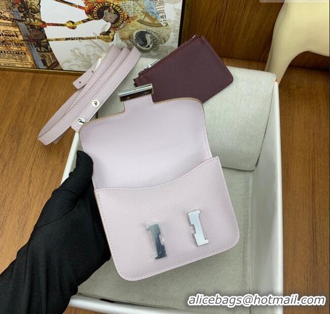 Spot Bulk Hermes Constance Slim Wallet with Leather Strap in Evercolor Leather Dream H0112 Purple/Silver 2024( Half Hand