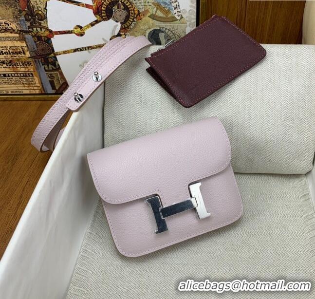 Spot Bulk Hermes Constance Slim Wallet with Leather Strap in Evercolor Leather Dream H0112 Purple/Silver 2024( Half Hand