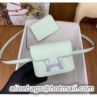 Top Quality Hermes Constance Slim Wallet with Leather Strap in Evercolor Leather H0112 Bubble Green/Silver 2024(Handmade