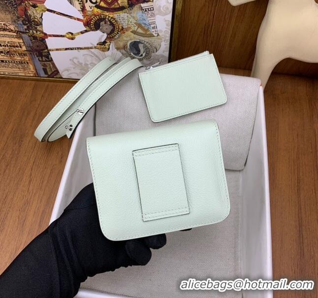 Top Quality Hermes Constance Slim Wallet with Leather Strap in Evercolor Leather H0112 Bubble Green/Silver 2024(Handmade