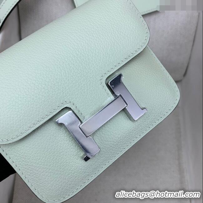 Top Quality Hermes Constance Slim Wallet with Leather Strap in Evercolor Leather H0112 Bubble Green/Silver 2024(Handmade