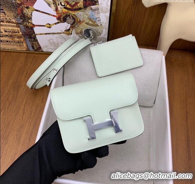 Top Quality Hermes Constance Slim Wallet with Leather Strap in Evercolor Leather H0112 Bubble Green/Silver 2024(Handmade