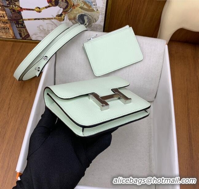 Top Quality Hermes Constance Slim Wallet with Leather Strap in Evercolor Leather H0112 Bubble Green/Silver 2024(Handmade