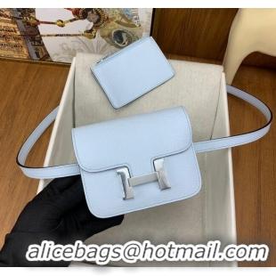 New Design Hermes Constance Slim Wallet with Leather Strap in Epsom Leather H0112 Haze Blue/Silver 2024 (Half Handmade)