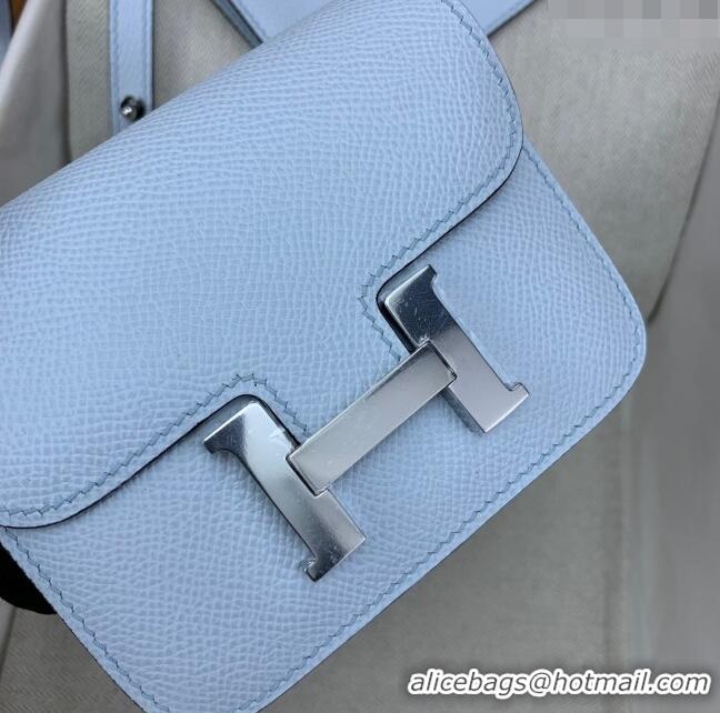 New Design Hermes Constance Slim Wallet with Leather Strap in Epsom Leather H0112 Haze Blue/Silver 2024 (Half Handmade)