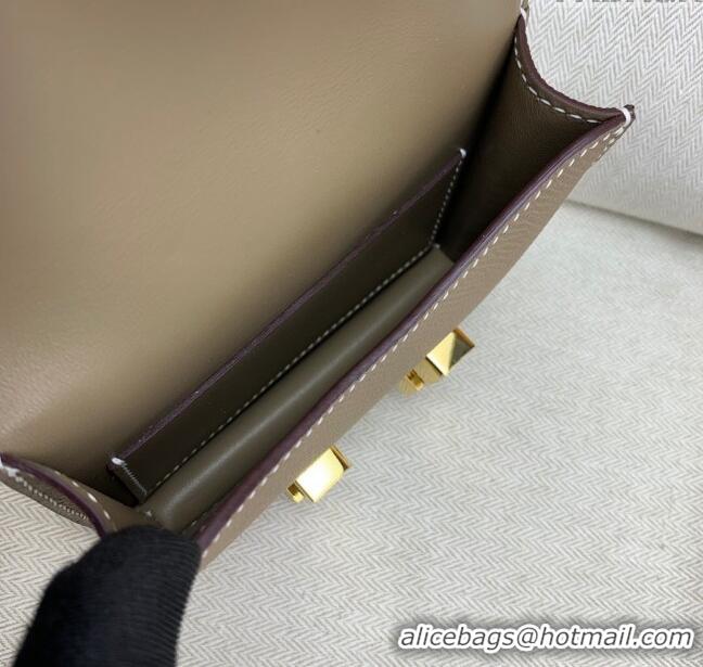 Grade Hermes Constance Slim Wallet with Leather Strap in Epsom Leather H0112 Etoupe/Gold 2024 (Half Handmade)