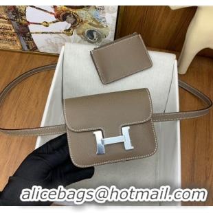 Best Cheap Hermes Constance Slim Wallet with Leather Strap in Epsom Leather H0112 Etoupe/Silver 2024 (Half Handmade)