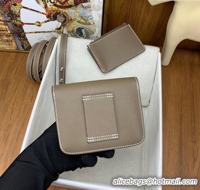 Best Cheap Hermes Constance Slim Wallet with Leather Strap in Epsom Leather H0112 Etoupe/Silver 2024 (Half Handmade)