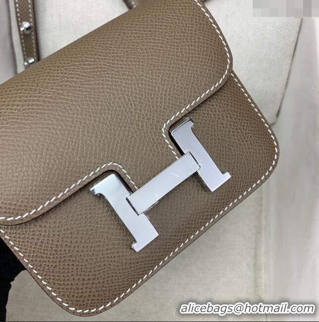 Best Cheap Hermes Constance Slim Wallet with Leather Strap in Epsom Leather H0112 Etoupe/Silver 2024 (Half Handmade)