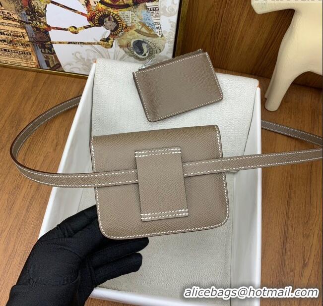 Best Cheap Hermes Constance Slim Wallet with Leather Strap in Epsom Leather H0112 Etoupe/Silver 2024 (Half Handmade)