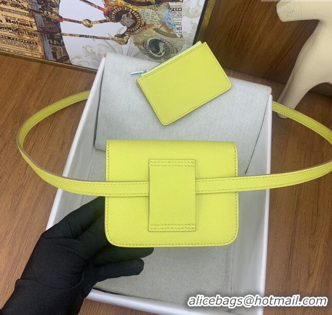 Latest Style Hermes Constance Slim Wallet with Leather Strap in Epsom Leather H0112 Lemon Yellow/Silver 2024 (Half Handm