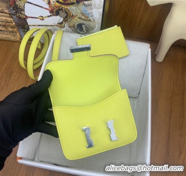 Latest Style Hermes Constance Slim Wallet with Leather Strap in Epsom Leather H0112 Lemon Yellow/Silver 2024 (Half Handm