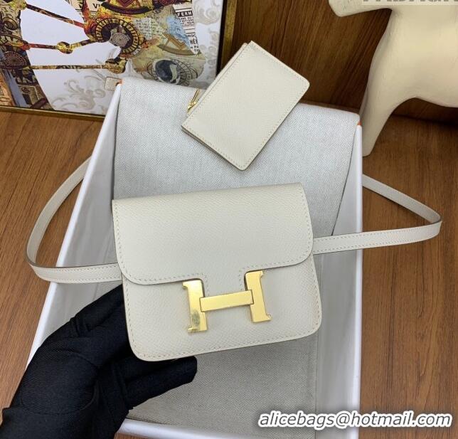 Discount Hermes Constance Slim Wallet with Leather Strap in Epsom Leather H0112 Milkshake White/Gold 2024 (Half Handmade