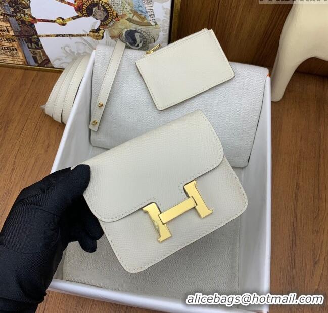 Discount Hermes Constance Slim Wallet with Leather Strap in Epsom Leather H0112 Milkshake White/Gold 2024 (Half Handmade