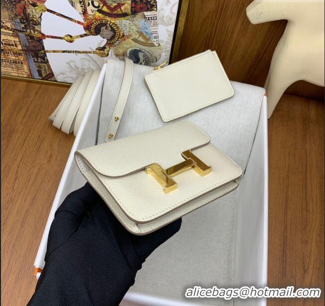 Discount Hermes Constance Slim Wallet with Leather Strap in Epsom Leather H0112 Milkshake White/Gold 2024 (Half Handmade