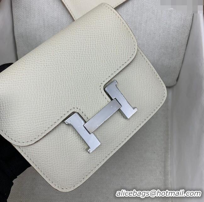 New Product Hermes Constance Slim Wallet with Leather Strap in Epsom Leather H0112 Milkshake White/Silver 2024 (Half Han