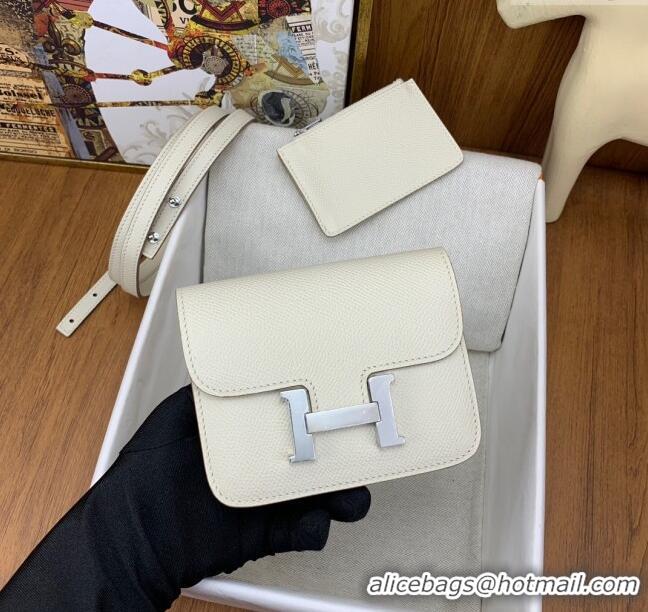 New Product Hermes Constance Slim Wallet with Leather Strap in Epsom Leather H0112 Milkshake White/Silver 2024 (Half Han