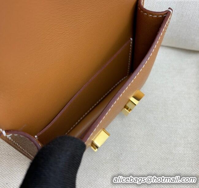 Luxury Cheap Hermes Constance Slim Wallet with Leather Strap in Epsom Leather H0112 Brown/Gold 2024 (Half Handmade)