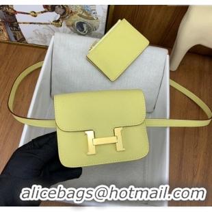 Buy Discount Hermes Constance Slim Wallet with Leather Strap in Epsom Leather H0112 Lemon Yellow/Gold 2024 (Half Handmad