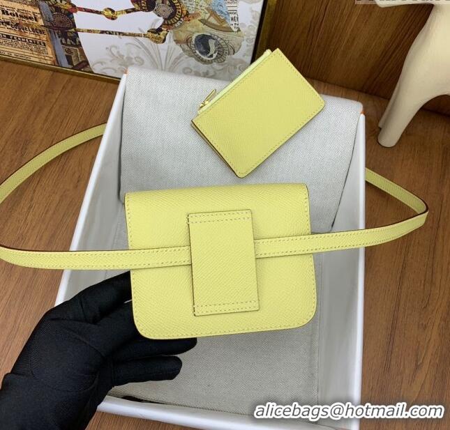 Buy Discount Hermes Constance Slim Wallet with Leather Strap in Epsom Leather H0112 Lemon Yellow/Gold 2024 (Half Handmad