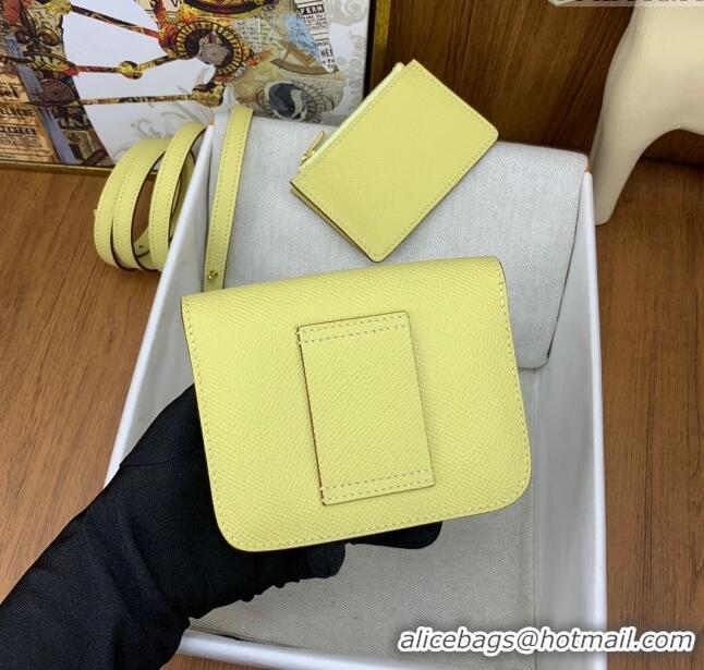 Buy Discount Hermes Constance Slim Wallet with Leather Strap in Epsom Leather H0112 Lemon Yellow/Gold 2024 (Half Handmad