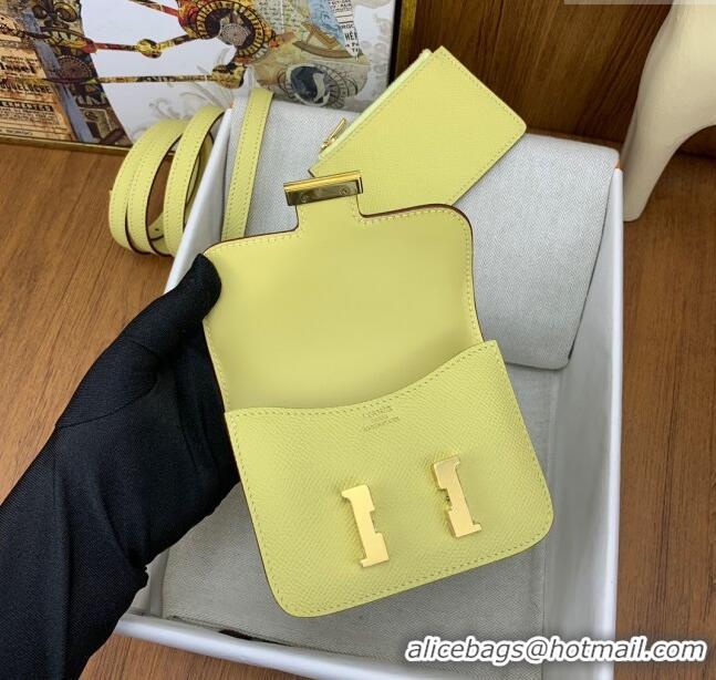 Buy Discount Hermes Constance Slim Wallet with Leather Strap in Epsom Leather H0112 Lemon Yellow/Gold 2024 (Half Handmad