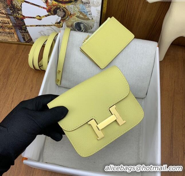 Buy Discount Hermes Constance Slim Wallet with Leather Strap in Epsom Leather H0112 Lemon Yellow/Gold 2024 (Half Handmad