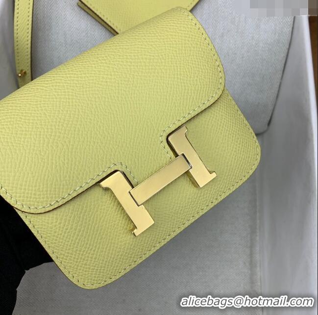 Buy Discount Hermes Constance Slim Wallet with Leather Strap in Epsom Leather H0112 Lemon Yellow/Gold 2024 (Half Handmad