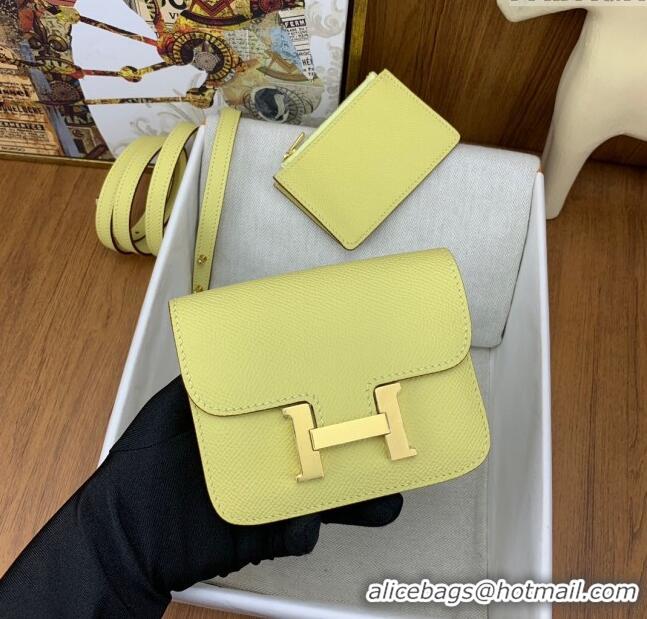 Buy Discount Hermes Constance Slim Wallet with Leather Strap in Epsom Leather H0112 Lemon Yellow/Gold 2024 (Half Handmad